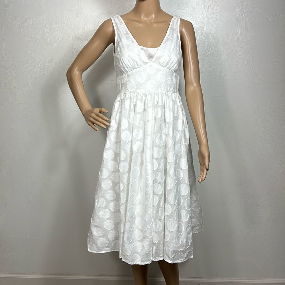 Calvin Klein White Sleeveless Polka Dot Midi Dress